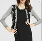 Cabi Gray Cardigan With Black Lace Appliqué, Small