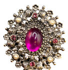 Victorian Sara Coventry Purple Lucite Pendant Brooch Pin faux pearls silver tone
