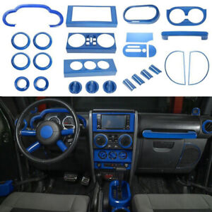 25x Steering Wheel Center Console Dash Trim Kit For Jeep Wrangler JK 07-10 Blue
