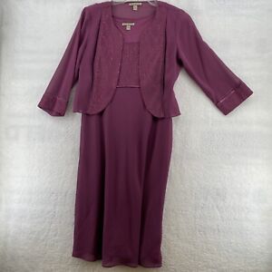 Maya Brooke 2 Piece Dress Set Size 8 Purple Sleeveless Dress, 3/4 Sleeve Jacket