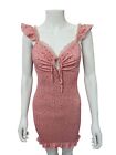 Love & Other Things Pink Rose Micro Polka Dot Ruched Summer Dress Size L UK 12