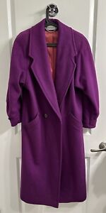 Vintage 80's Ashley Scott 100% Wool Purple Long Winter Coat Trench Size S/Med