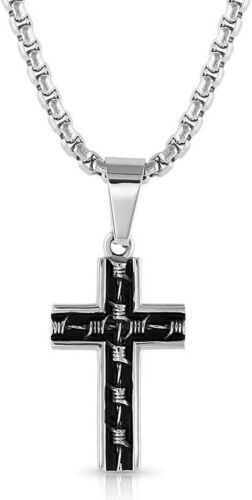 Montana Silversmiths Necklace Men's Barbed Wire Cross Pendant 24