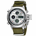 OHSEN Men Quartz Watch LED Digital Wristwatch Army Green Nylon Strap Stopwatch