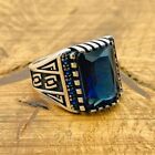 Mens 925K Sterling Silver Ring, Square Blue Sapphire Stone Men Jewelry, All Size