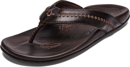 OluKai Men's Mea Ola Leather Sandals - Dark Java/Dark Java  Brand New All sizes
