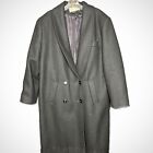 Mens New York Style Black Pure New Wool Double-breasted Trench Coat Size 6