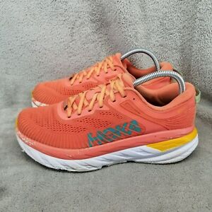 Hoka One One Shoes Womens Size 8.5 Bondi 7 Orange Lace Up Running Sneakers *Read