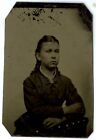 CIRCA 1870's 1/9 PLATE TINTYPE OF BEAUTIFUL NATIVE GIRL IN DRESS - HAND TINTED