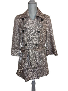 KENAR Double Breasted Animal Print Patent Leather Coated Trench Coat 12 NWT $495
