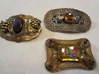 Fabulous Lot Of 3 Antique Victorian Sash Pins With Faceted Stones