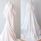 Vintage Wedding Dresses Long Sleeves Ivory Satin Train 1960s Retro Bridal Gowns