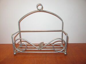 Vintage Large Silver Metal Wire Wall Hanging Freestanding Basket Shelf - EVC