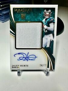 2020 Panini Immaculate Jalen Hurts RPA /75 Eagles RC Auto Patch On Card