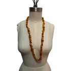 Vintage Natural Yellow Butterscotch Amber Nugget Necklace 36”, LOOK!