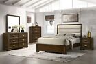 Brown Finish Solid Wood Upholstered King Size Panel Bed Wooden 4pc Bedroom Set
