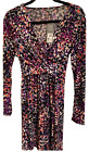 Daisy Fuentes Womens sz Large L Multi Color faux Wrap dress stretch long sleeve