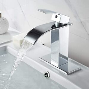 Waterfall Bathroom Sink Faucet Single Handle Basin Vanity Mixer Taps with Cover