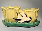 Vintage 1948 McCoy Pottery Yellow & Green Double Cache Tulip Planter Pot W/ Bird