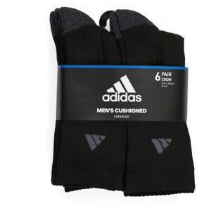 Adidas Men's 6-Pack AeroReady Crew Socks in Black and Gray - Size 6-12 New