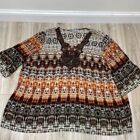 Catherines multi color bohemian tunic top brown accordian pleated size 4x
