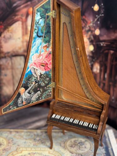 Museum Quality Ralph Partelow Harpsichord Dollhouse 1:12 Signed w Artisan Mural
