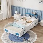 Car-Shaped Platform Bed with Wheels Wood Bed Frames Twin Size Kids Bed Furniture