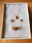 Genuine Solid 10k yellow gold citrine necklace, earrings, ring matching set.