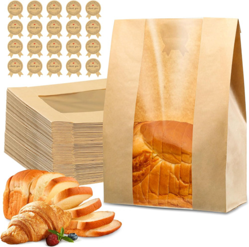 50 Pcs Bread Bags for Homemade Bread, Sourdough Paper Bread Bags with Window, 50