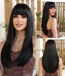 New ListingLayered Long Straight Dress Up Wig With Bangs Soft Heat Resistant Black