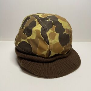 Vintage Cabelas Brown Tan Duck Camo Jeep Hat Beanie Gore-Tex Insulated Trapper