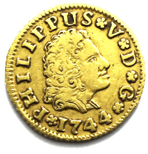 1744 S PJ Spain 1/2 Escudo Gold Coin KM# 361.2