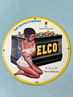 DELCO BATTERIES PINUP GIRL PORCELAIN COLLECTIBLE ADVERTISING GAS OIL ENAMEL SIGN