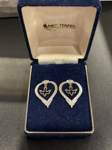 VTG Montana Silversmiths Silver & Gold Tone Heart w Dove Dangle Earrings NWT