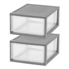 New ListingSet of 2 Modular Gray Clear 30 Qt. Large Plastic Stackable Storage Drawers
