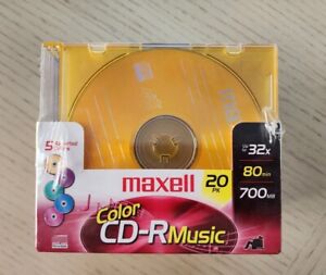 Maxell CD-R Music 20 Pack Recordable Compact Disc w/Color Cases 80 Min New