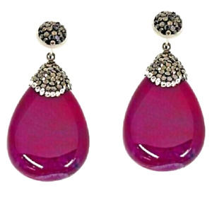 HSN JK NY Faceted Pear Pink Agate & Crystal Pavé Drop Earrings