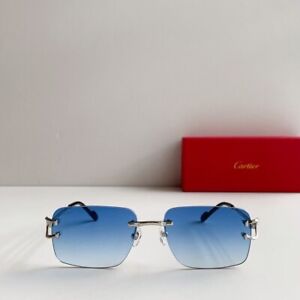 Cartier Silver Frame Gradient Blue Lens Limited Sunglasses