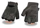 Milwaukee Leather SH198 Men's Black Flame Embroidered Fingerless Gloves Gel Palm