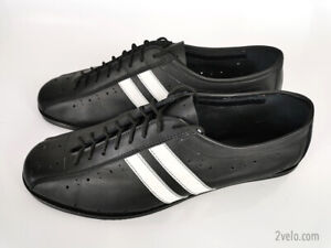 Classic Road Cycling Shoes leather handmade vintage style, black with stripes