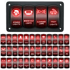 Customize Boat Marine Car Rocker Switch Panel 4 Gang Red LED Backlit Switches
