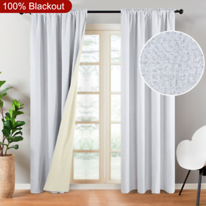 2 Pcs Blackout Thermal Linen Curtain Livingroom Bedroom Rod Pocket Window Drapes