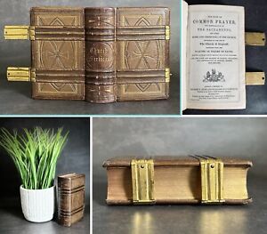 Antique c1842 Old Bible Prayer Book Embossed Leather Clasps Eyre & Spottiswoode