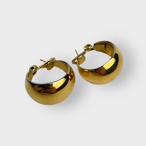 VTG Monet Signed Women's Hoop Earrings Gold Tone Huggie Wide 3/4
