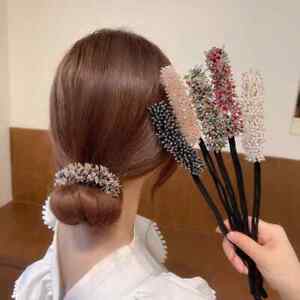 Women Easy Hair Bun Maker Floral crystal Donut Updo Hair Stick DIY Plate Hair