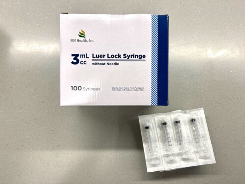 MN Health Sterile Luer Lock Syringe Without Needle 3cc 100/pk
