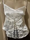 Women’s White Polyester Casual Summer Open Sheer Beaded Lace Size M Blouse Top