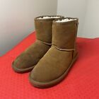 Minnetonka Womens Winter Snow Boots Brown Leather Pull On Faux Fur 85701 Size 6M