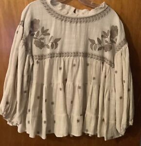 Easel  Large Embroidered Babydoll Long Sleeve Top Free Ship