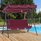 Porch Swing Hammock Bench Lounge Chair Steel 3-seat Padded Outdoor w/ Canopy